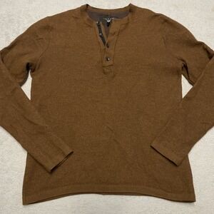 Rag & Bone Bennet Henley Mens Large Brown Wool Cotton Blend Minimalist